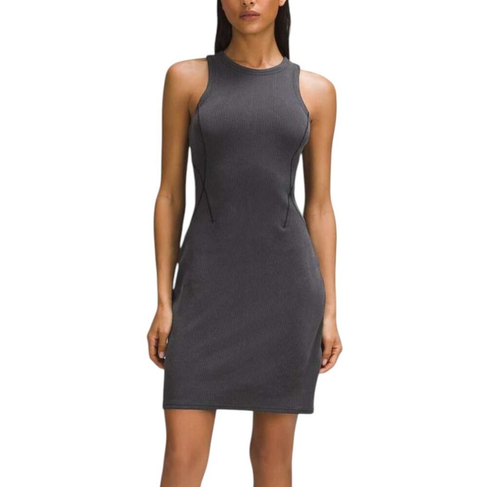 Lululemon Gray Ribbed Softstreme Slim Fit Ribbed Tank Dress